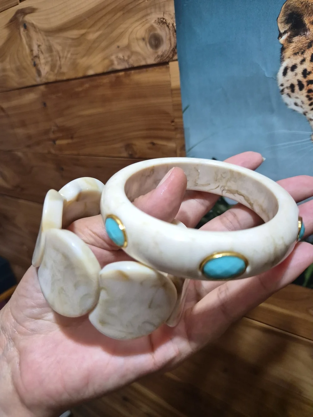 White Marbled Bracelet with Turquoise Accent - Women Jewelry Bracelets